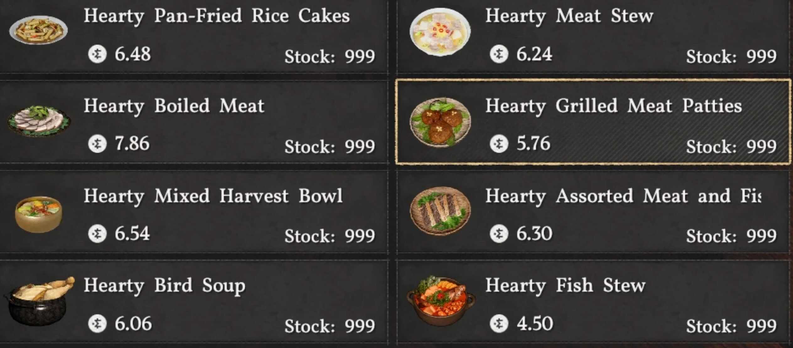 ALL hearty food in tavern v1.0